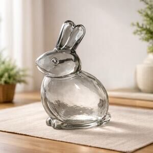 Large Clear Art Glass Bunny Rabbit Figurine Sculpture Easter Spring Home Decor